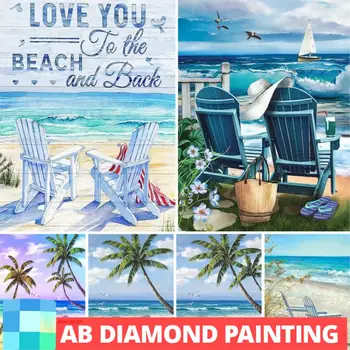 AB Drills Алмазная вышивка Пейзаж 5D DIY Алмазная живопись Летнее море Пляж Пальма Украшение стула и стола дома