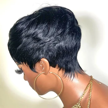 Парик из человеческих волос, волосы Remy, парик Pixie Cut Для чернокожих женщин, короткий парик из человеческих волос с челкой, Натуральный цвет