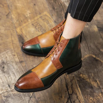 Новые модные Трехцветные Ботинки из смешанной кожи, Мужские Классические ботинки 