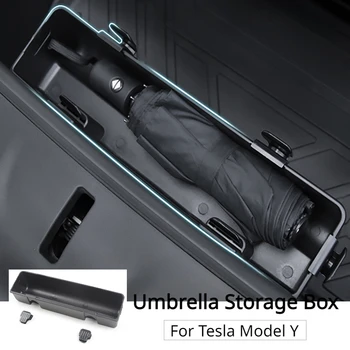 Ящик для хранения зонтиков для Tesla Model Y, крючок для переднего багажника, органайзер, держатель лотка, ABS Flocking, Аксессуары для укладки интерьера автомобиля 2023