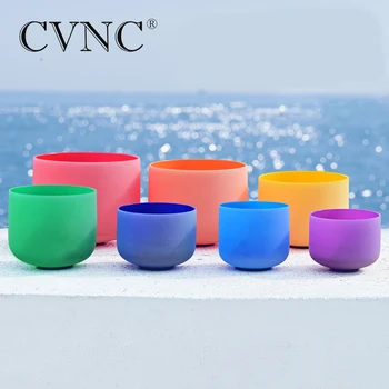 Поющая чаша из матового кварца CVNC 6-12 дюймов с полноцветной чакрой для исцеления от стресса