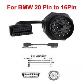 Диагностический кабель OBD2 для BMW с 20-контактным разъемом на 16-контактный разъем E39 E30 X5 Z3 OBD 2 адаптер для BMW с 20-контактным кабелем