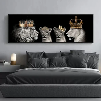 Крупногабаритная семья львов и алмазная корона, мозаичная настенная картина, пейзаж для гостиной, домашний декор WE1447