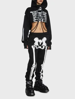 Женские тренировочные брюки со скелетом на Хэллоуин, штаны-джоггеры с эластичной резинкой на талии, череп, эстетичные Мешковатые брюки-карго, уличная одежда
