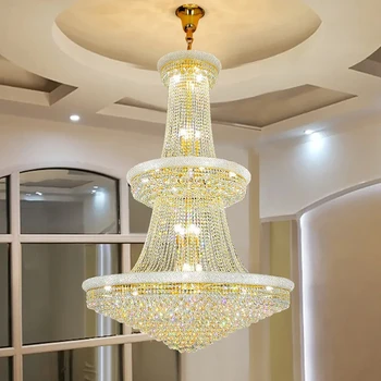 Высококачественный светодиодный подвесной светильник Роскошная гостиная Хрустальная люстра K9 Вестибюль отеля Вилла Подвесные светильники на лестнице с высоким потолком