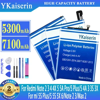 YKaiserin Аккумулятор для Redmi Note 2 3 4 4X5 5A Pro 5 Plus 3 3S 3X4A Для Xiaomi mi 5S Plus 5 5S 5X6 Note 2 3 Max 2 bateria