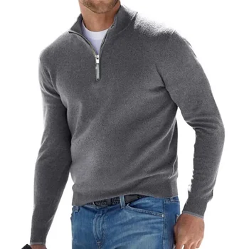 Зимний мужской флисовый толстый свитер с высоким воротом на молнии, теплый пуловер, качественные мужские тонкие вязаные шерстяные свитера на весну
