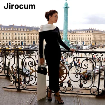 Белое Черное вечернее платье Jirocum, женское платье для выпускного вечера с длинным рукавом, Атласные сексуальные арабские простые платья с открытой спиной для официальных мероприятий