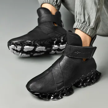 2023 Новая повседневная обувь для мальчиков, Модная Кожаная обувь с капюшоном, мужская Популярная обувь для ходьбы, мужские Носимые повседневные кроссовки, мужские