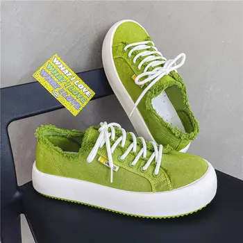 2024 потертая зеленая парусиновая обувь мужские повседневные эспадрильи на шнуровке кроссовки на платформе для мальчиков-подростков студенческие плимсоллы белые мужские кроссовки