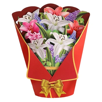 Открытка с цветочным букетом на День матери, 3D открытки с цветочным букетом, поздравительная открытка с цветочной корзиной