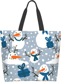 Милая мультяшная сумка со снеговиком, большие многоразовые экологичные сумки для покупок, портативная сумка для хранения, сумка-тоут одного размера