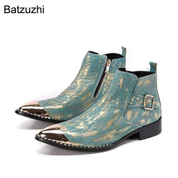 Batzuzhi / Новинка 2021 года; Мужские ботинки; Кожаные Ботильоны с острым Железным носком в стиле Рок; Мужские ботинки для вечеринок и свадеб; Botas Hombre, 38-46