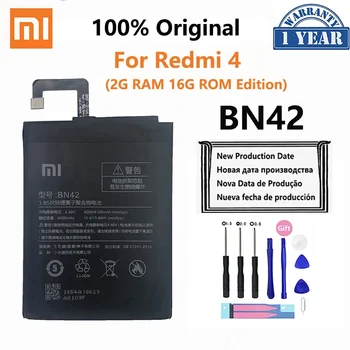 Xiao Mi Оригинальный Аккумулятор Для Телефона 4100mAh BN42 Для Xiaomi Redmi Hongmi 4 Redmi4 Сменные Батареи 2G RAM 16G ROM Edition