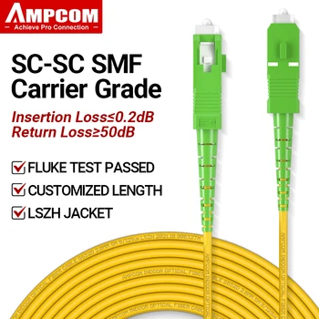 Волоконно-оптический однорежимный дуплексный соединительный кабель AMPCOM SC-SC APC SMF 9/125 мкм, нечувствительный к изгибу однорежимный волоконно-оптический шнур 2,0 мм с нечувствительностью к изгибу