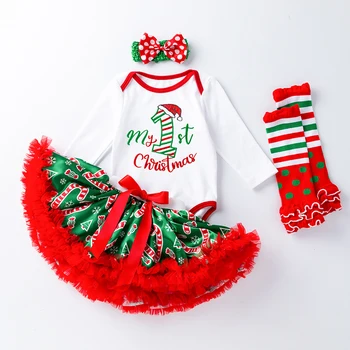 Рождественские Детские комбинезоны с длинными рукавами и буквенным принтом для маленьких девочек + юбка, комплекты одежды для младенцев, костюм для маленьких детей