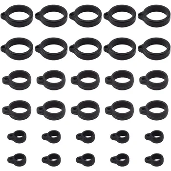 30ШТ 3 Размера Противоударных силиконовых резиновых колец, Черный регулируемый держатель для ремешка, Многоцелевые чехлы 20 мм/ 13 мм/ 8 мм, Ожерелье