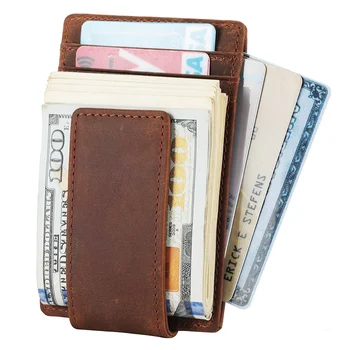 Зажим для денег В переднем кармане кожаного кошелька с RFID-блокировкой, тонкий кошелек с сильным магнитом