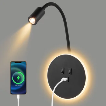 Светодиодный настенный светильник Гибкая лампа с гусиной шеей Естественный Свет 3 Вт Теплый Свет 8 Вт Прикроватная Лампа для чтения С выключателем USB Порт для зарядки Свет