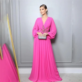 Santorini Vestidos De Fiesta Elegantes Para Mujer 2023 Вечерние Платья С V-образным Вырезом И Поясом Из Бисера С Длинными Рукавами Для Официальных Мероприятий