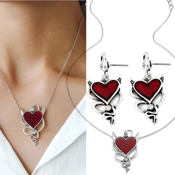 Готическое ожерелье, серьги для женщин, украшения на Хэллоуин, винтажные подвески в виде красного сердца, ожерелья, подвески-чокеры, цепочка для ключиц, подарок