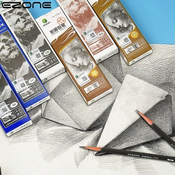 EZONE 12шт Профессиональный набор деревянных карандашей для рисования графитовым оттенком, ручка с ручной росписью, школьные канцелярские принадлежности для начинающих профессиональных художников