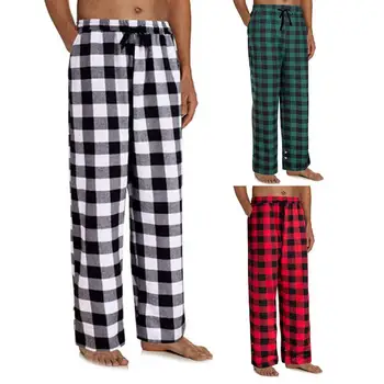 Plaid Штаны Sleeping Pants Waist Мужские Pajama Pants Клетку,брюки Men Loose Drawstring Pajama Trousers Men Elastic В Pants Long