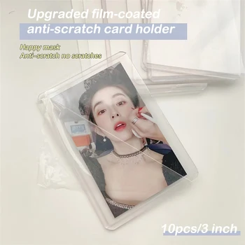 10 шт., рукава для фотокарточек Idol в Корейском стиле, Прозрачный пластиковый держатель для сбора слизи, Набор карточек, Прозрачная утолщенная крышка