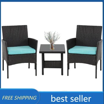 Набор уличной мебели из 3 предметов Плетеные стулья для патио Мебель для Бистро Набор для бесед 2 кресла из ротанга