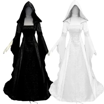 Женское модное платье с капюшоном и длинным рукавом длиной до пола, платье для косплея