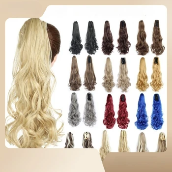 Наращивание волос длиной 22 дюйма для женщин Конский хвост Большая волна Парик с длинными вьющимися волосами Парики для наращивания волос с зажимом в конский хвост