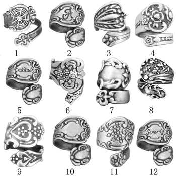 Окисленное Регулируемое кольцо-ложка для женщин в стиле бохо, ювелирные изделия ручной работы из старинного олова, модные украшения