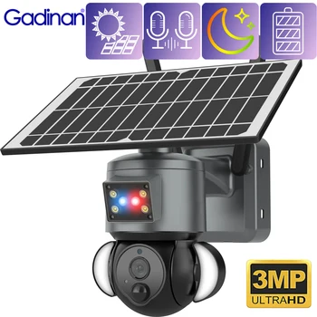 Gadinan Smart 4G SIM-Карта Солнечная Система Видеонаблюдения PTZ IP-Камера 3MP Встроенный Аккумулятор WIFI Беспроводное Видеонаблюдение Наружное Обнаружение PIR
