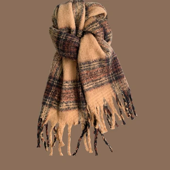 Зимний теплый шерстяной шарф в корейском стиле для женщин, Дизайнерский принт, Эластичные вязаные шарфы, женский повседневный шейный платок, шаль 2022 Y164
