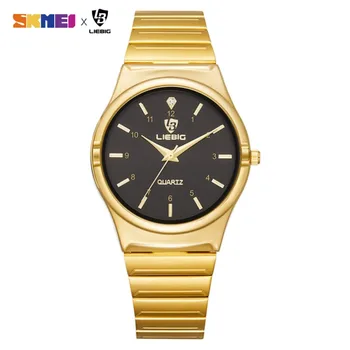 Роскошные Золотые кварцевые часы с браслетом из нержавеющей стали, водонепроницаемые наручные часы для мужчин, женщин, женщин, мужчин, relogio masculino Clock
