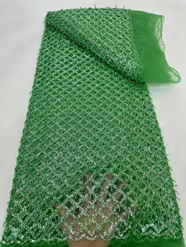 Роскошная Африканская Кружевная ткань из бисера, высококачественная Кружевная ткань для Жениха, Нигерийская свадьба, Вышивка для новобрачных, Французский Тюль, Шитье Зеленый