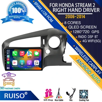 Автомобильный DVD-плеер RUISO с сенсорным экраном Android для Honda Stream 2 2006-2014 Правая автомагнитола, стереонавигационный монитор 4G GPS Wifi