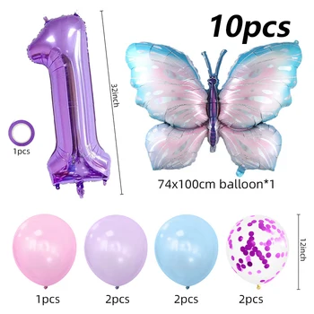 10 шт. Набор светлофиолетовых воздушных шариков-бабочек 32 дюйма с номером 0-9, фиолетовый шар с Днем рождения, Глобусы, украшения на День рождения для детей и девочек