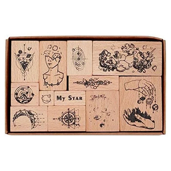 12шт Винтажный деревянный набор резиновых штампов серпантин Star Trail Series декоративный для изготовления открыток