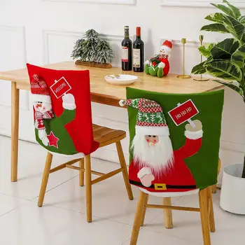 Праздничный чехол для стула, Праздничные Рождественские чехлы для стульев, дизайн снеговика Санта Клауса, Съемное моющееся сиденье для столовой для дома