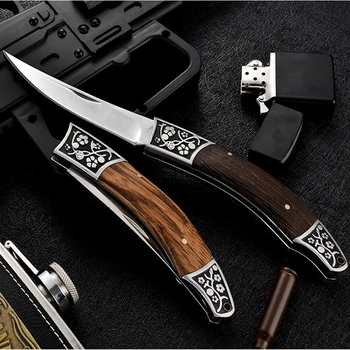 Карманный Нож Складной Нож 7CR17Mov Деревянная Ручка Лезвие Тактический Кемпинг Выживание Боевые Карманные Ножи EDC Охота Мультиинструменты