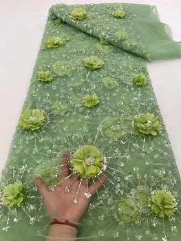 Зеленая 3D Кружевная последовательность Африканская Кружевная ткань С Вышивкой Нигерийская Кружевная ткань 2024 Высококачественные Кружева Жених Тюль Французское кружево
