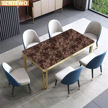 Обеденные столы и стулья SENTEWO из роскошного мрамора в золотой раме из нержавеющей стали Кухонная мебель Tavolo Rotondo Da Pranzo