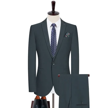 2023 Однотонный мужской костюм Four Seasons, Высококачественный Легкий деловой костюм с двойным разрезом для джентльменов, Мужской костюм из 2 предметов для мужчин