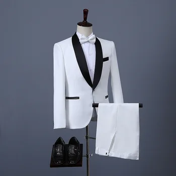2023 Новый костюм, мужской костюм-тройка, костюм в корейском стиле, тонкое белое профессиональное платье для жениха с галстуком-бабочкой