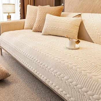 Плюшевые чехлы для диванов в скандинавском стиле с 3D рисунком для гостиной, зимние однотонные жаккардовые чехлы для диванов, нескользящие диванные подушки L-образной формы