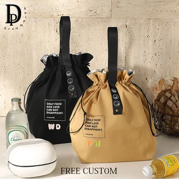 Фирменная портативная сумка для ланча, холщовая сумка для кемпинга, изолированная коробка для бенто, органайзер для хранения, повседневная школьная кухонная сумка на шнурке.