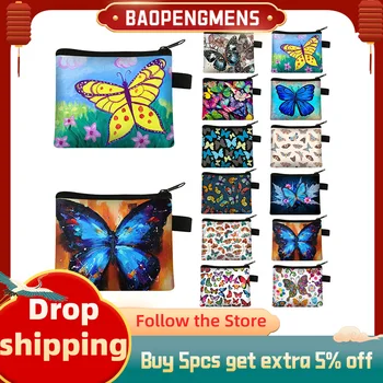 Кошелек с бабочкой для женщин и девочек, элегантные портативные кошельки для хранения денег, ключей, наушников, Милые модные клатчи унисекс