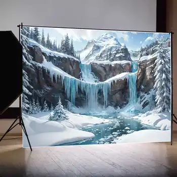 Зимние фоны для фотосъемки с замерзшим водопадом, Голубые снежные горы, персонализированные фоны для детской фотобудки, фотографические фоны