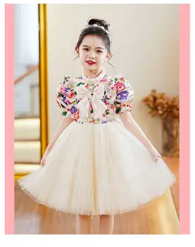 Новинка 2024 года, сетчатое летнее платье с бантом, милые платья-пачки принцессы для детей от 4 до 9 лет